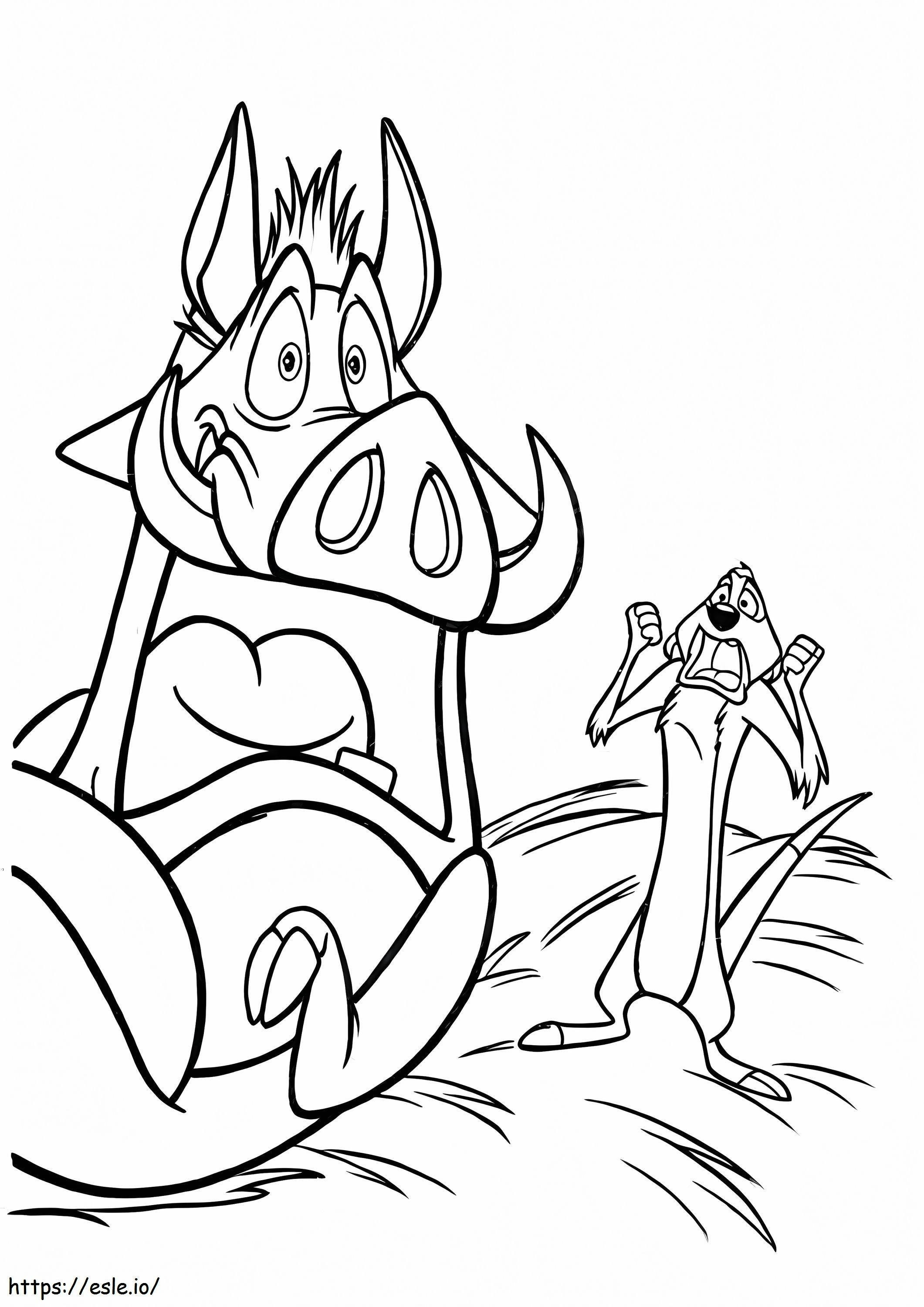 Coloriage Timon et Pumbaa crient à imprimer dessin