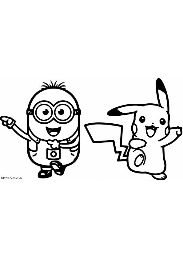 Minions ja Pikachu värityskuva
