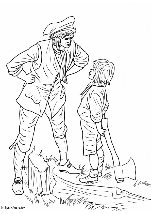 George Washington And The Cherry Tree coloring page