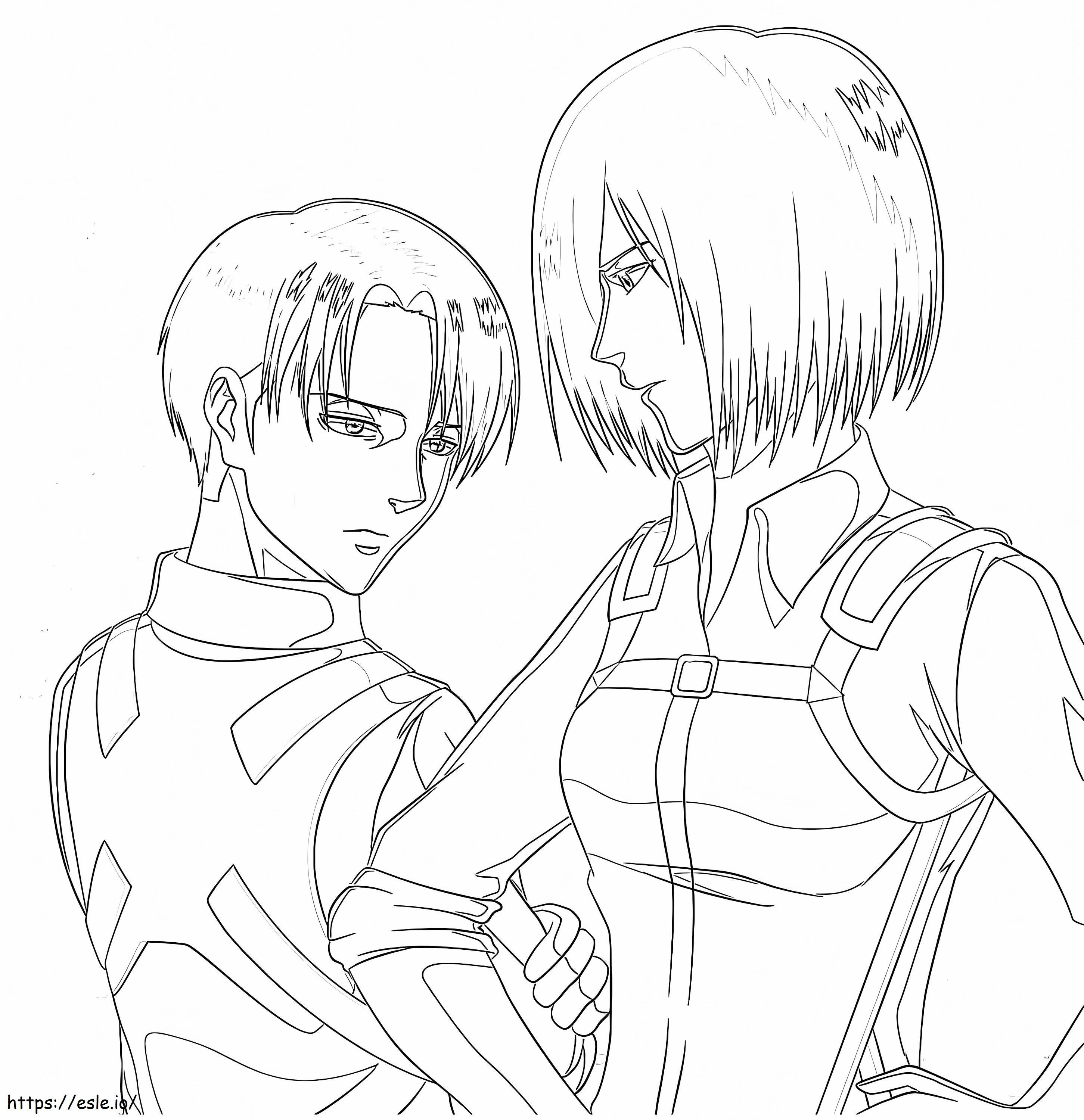 Coloriage Mikasa et Lévi à imprimer dessin