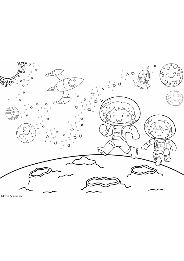 Astronaut Space Rocket Outer Space Scaled coloring page