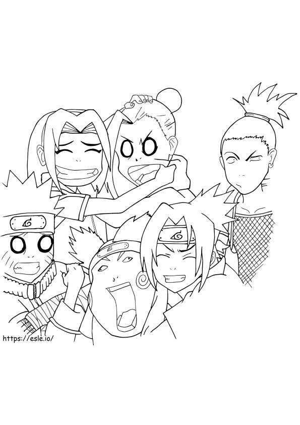 Sasuke Naruto Squad 7 ja 10 värityskuva