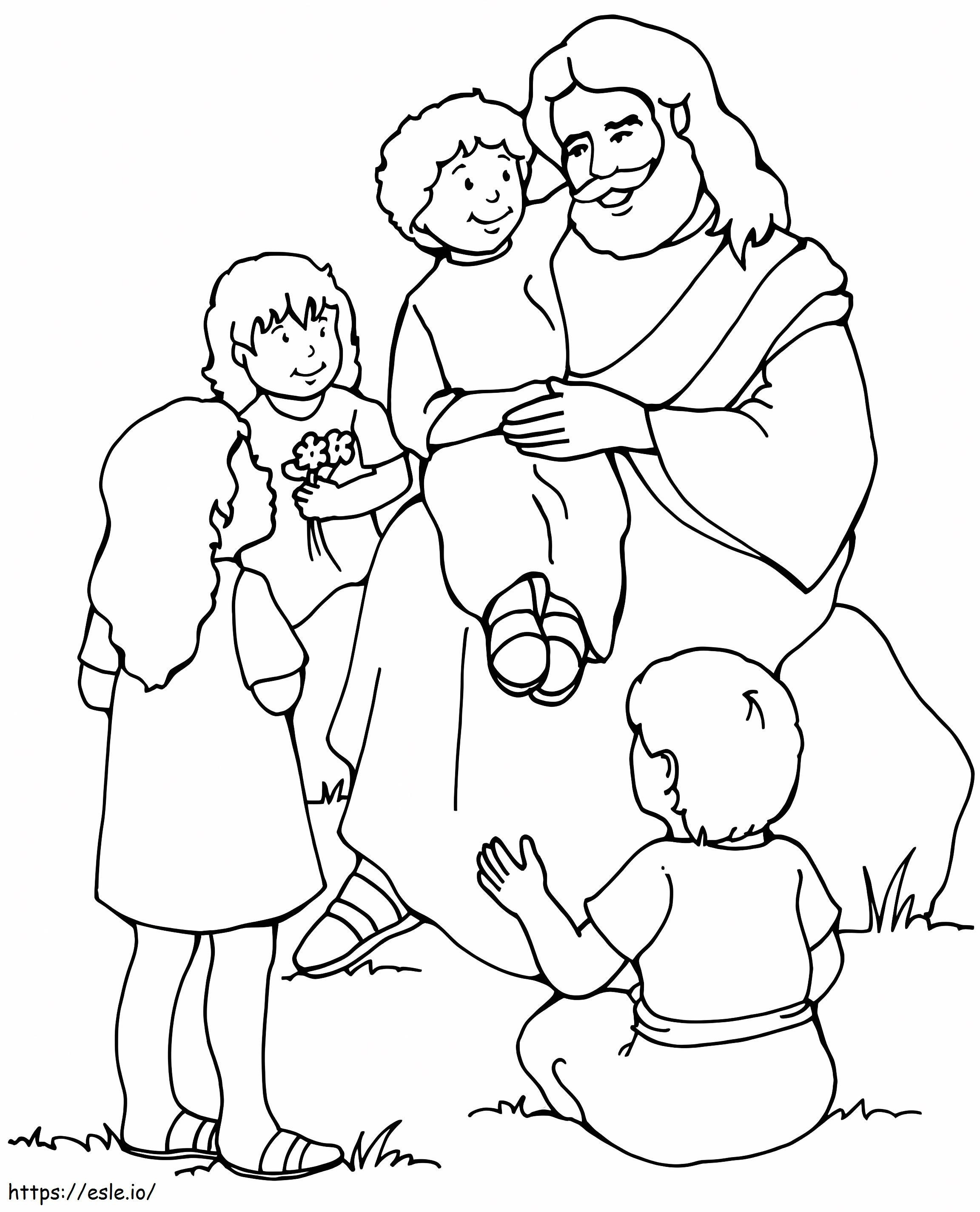 Jeesus ja Lapset värityskuva
