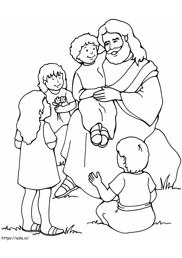 Jeesus ja Lapset värityskuva