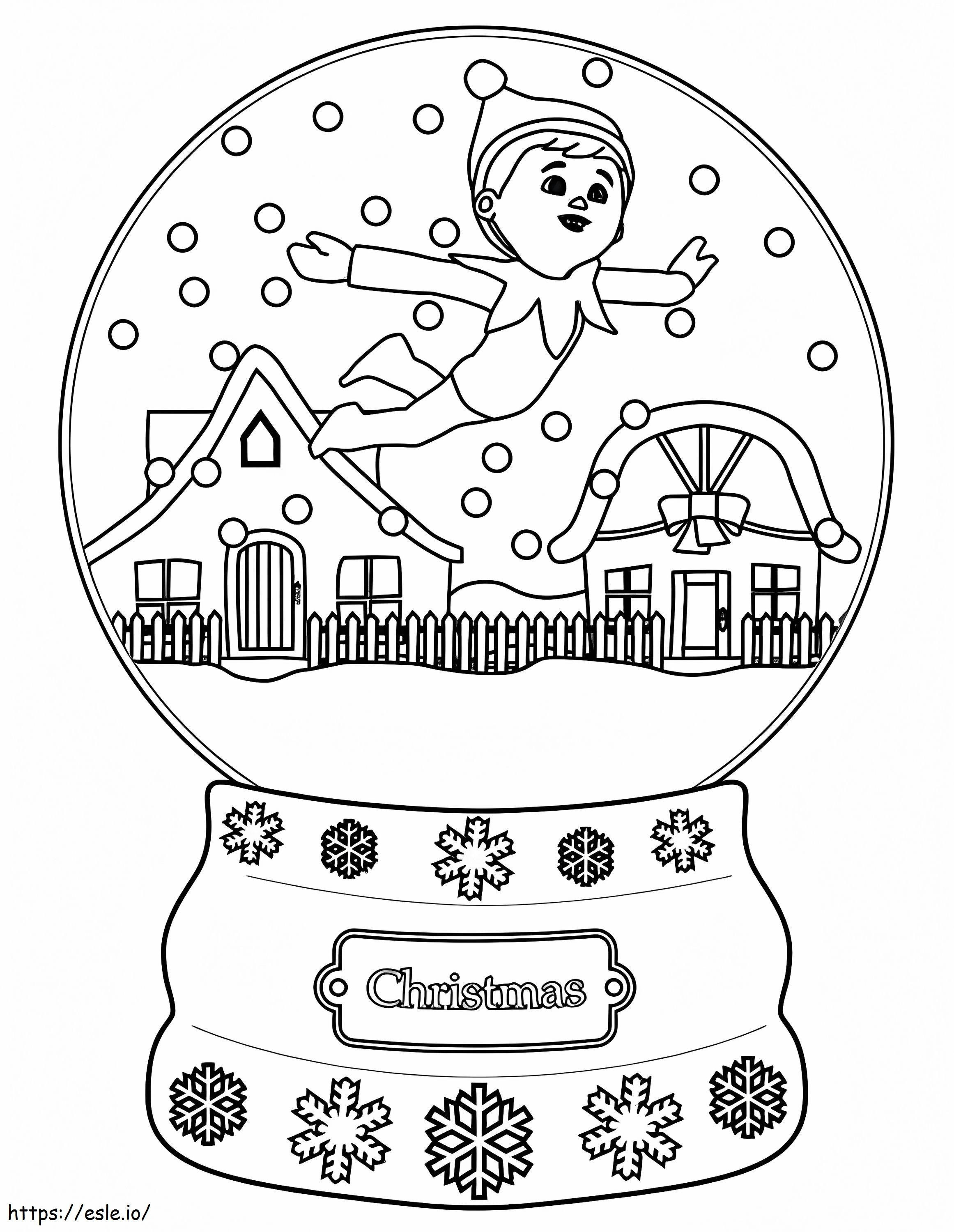 Coloriage Elfe sur l'étagère en boule de neige à imprimer dessin