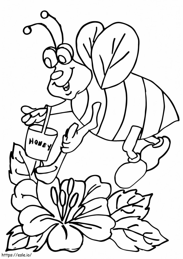 Coloriage 1526218123 Bourdon avec pot de miel A4 à imprimer dessin