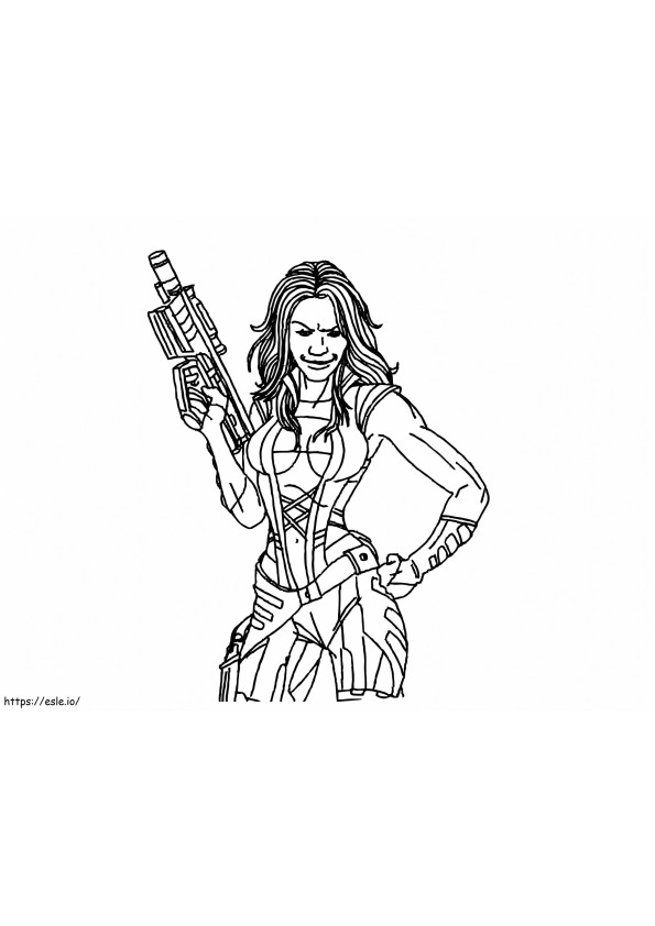 Coloriage Gamora avec pistolet à imprimer dessin