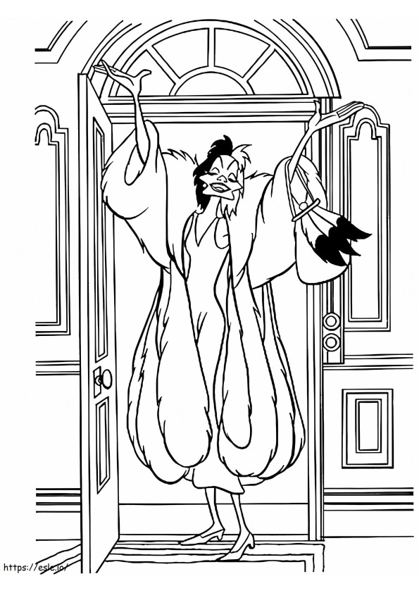 Happy Cruella De Vil coloring page