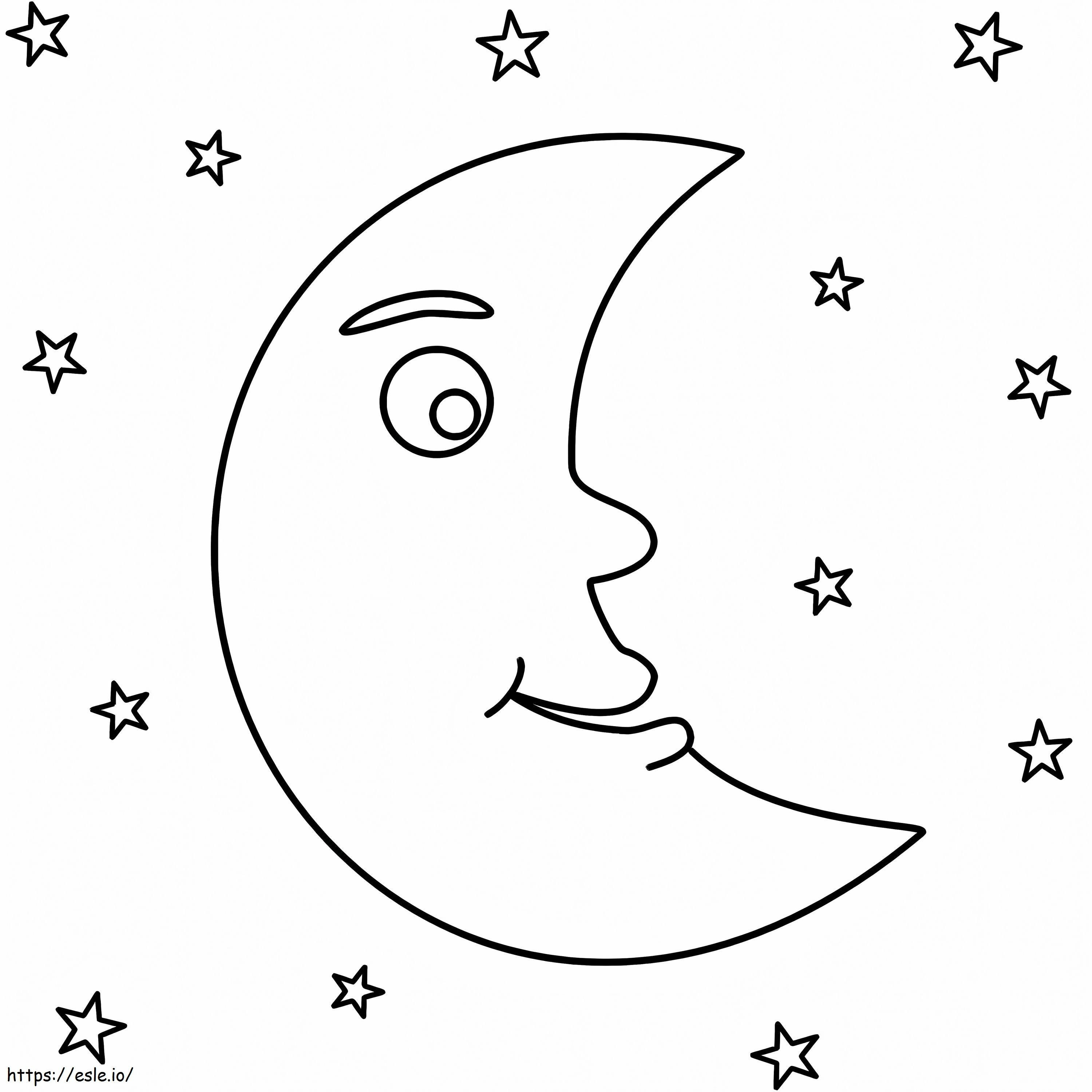 Luna Divertida Con Estrellas para colorear