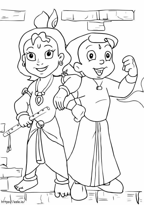 Krishna And Chhota Bheem coloring page