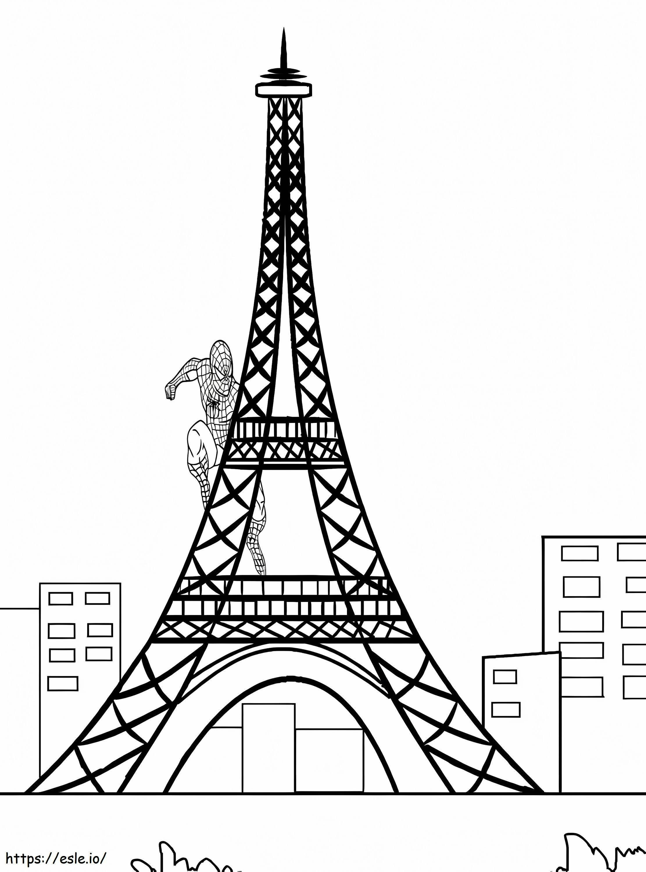 Spiderman scala la Torre Eiffel da colorare