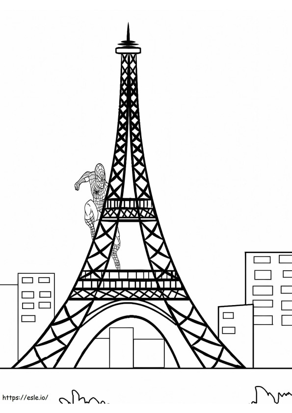 Spiderman subiendo a la Torre Eiffel para colorear
