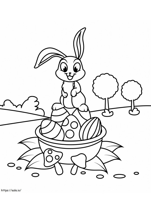 Cute Rabbit On Easter Basket coloring page