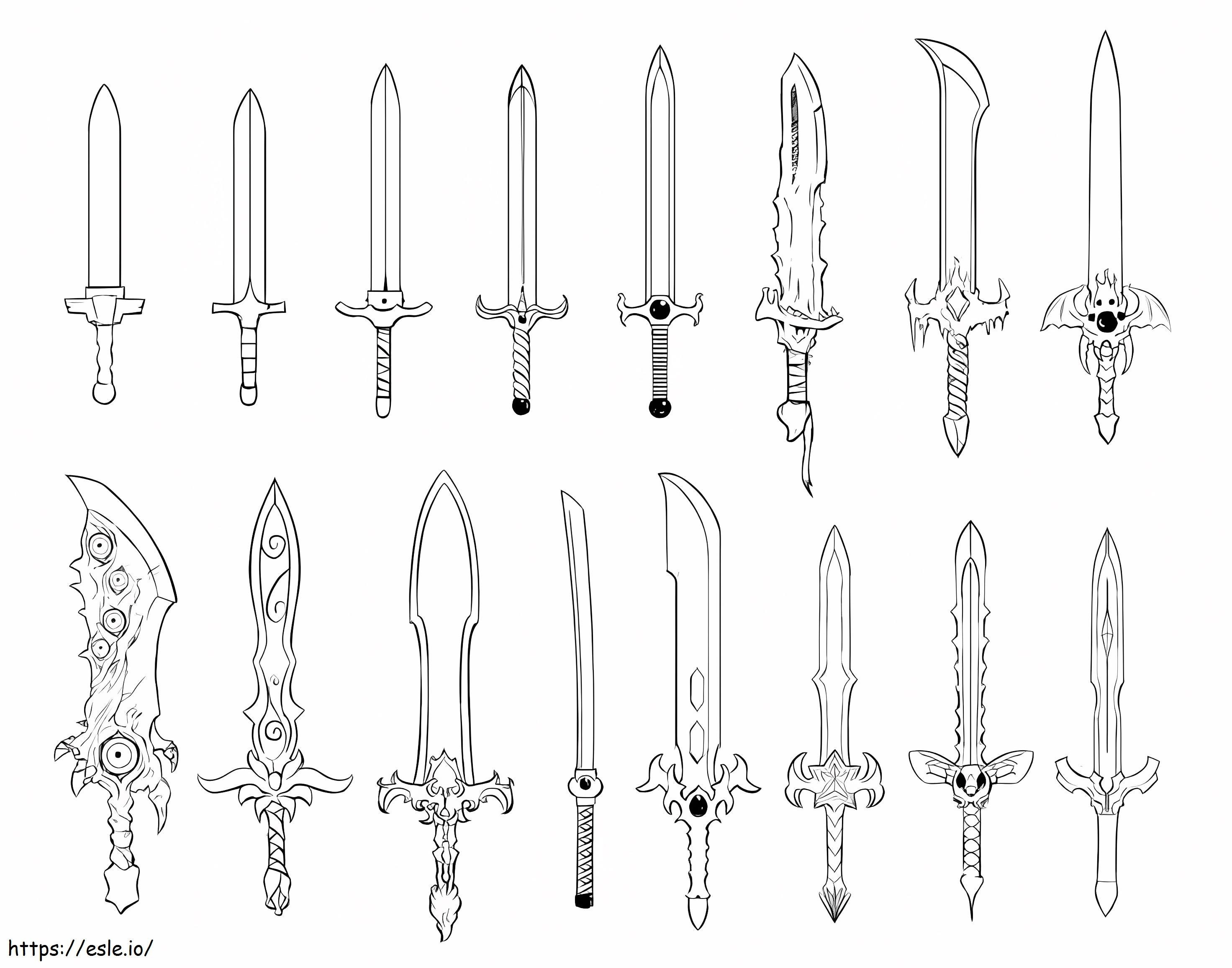 Coloriage Les belles épées du jeu à imprimer dessin