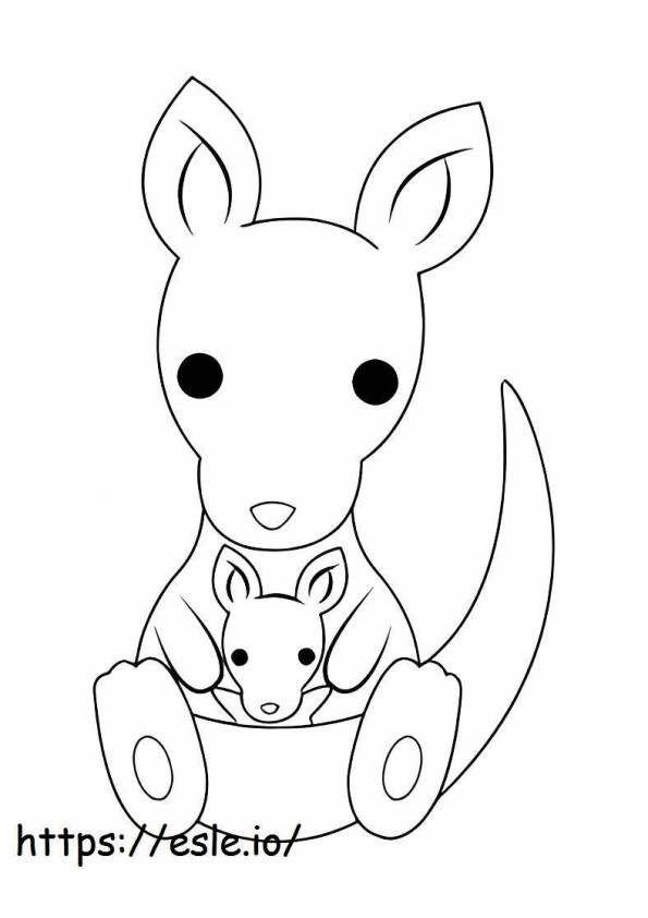 Mãe canguru Chibi e babá de bebê para colorir
