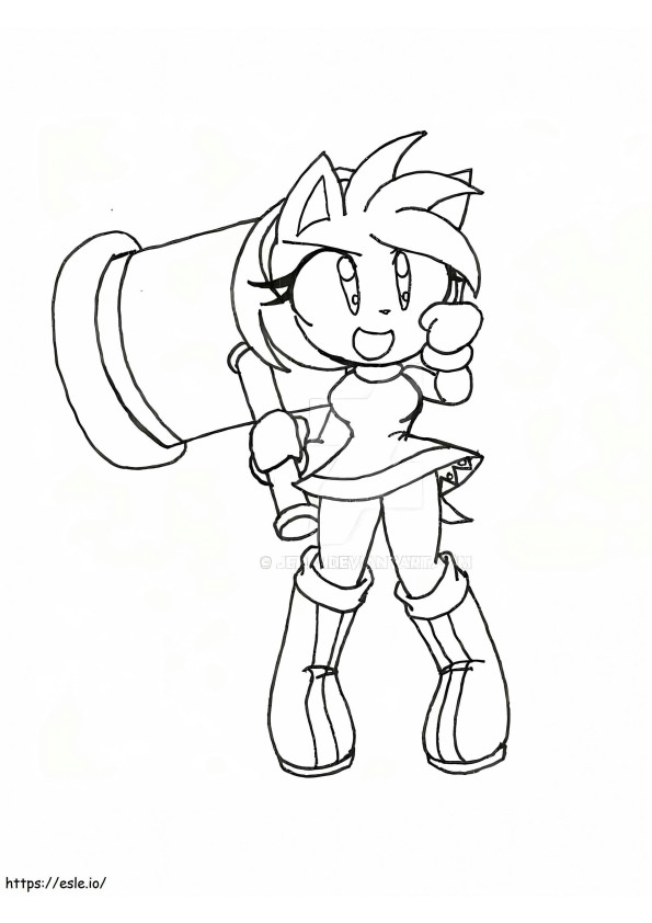 Amy Rose Holding Hammer coloring page