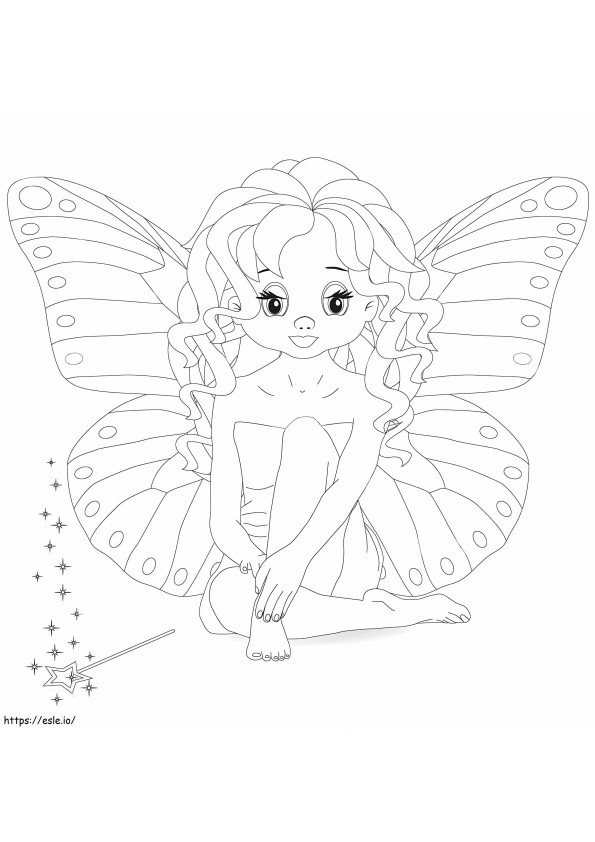 Sitting Fairy And A Magic Wand coloring page
