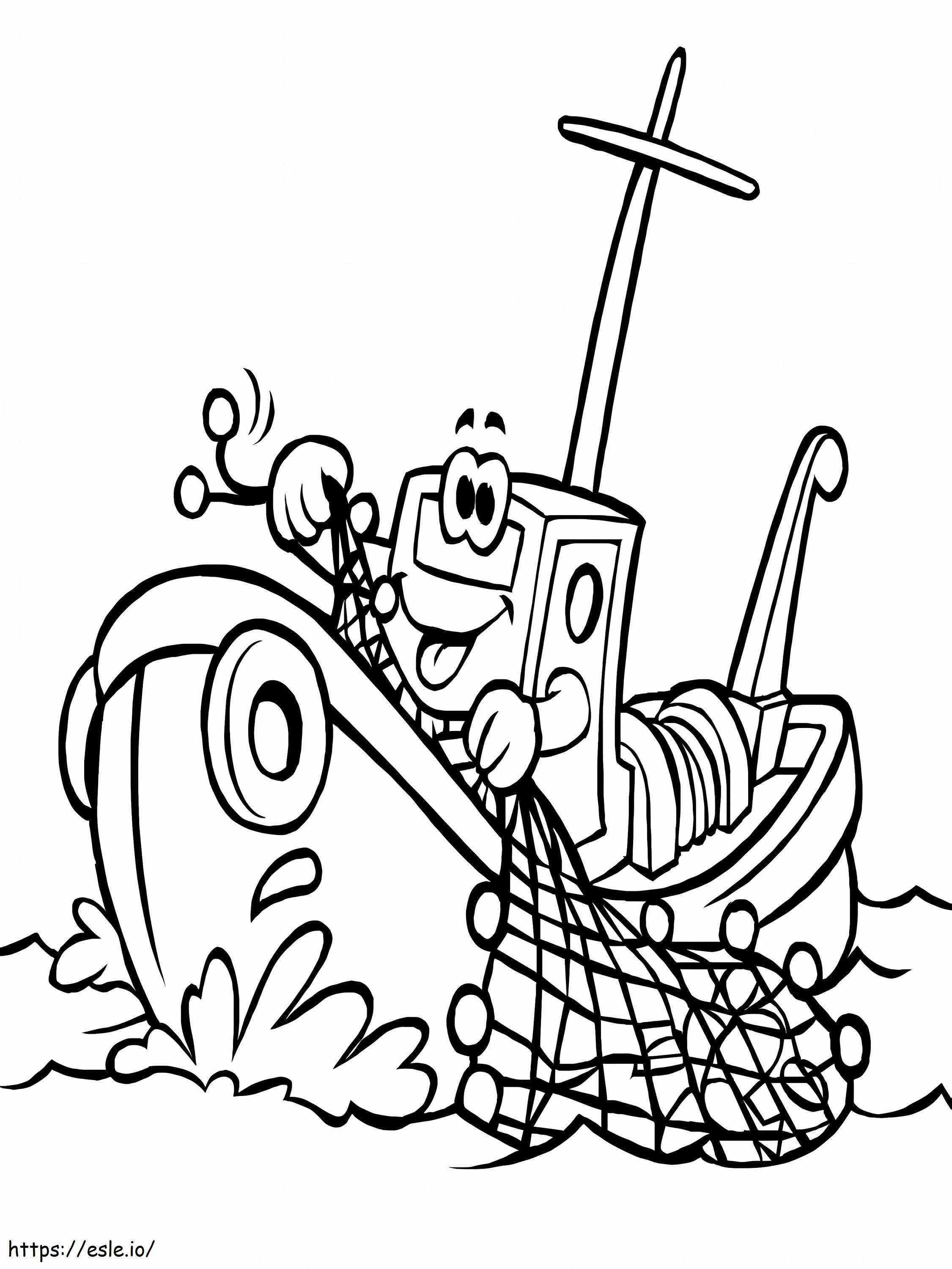 Barcă de pescuit din desene animate de colorat