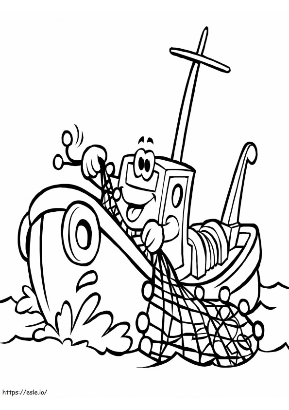 Barco de pesca de dibujos animados para colorear