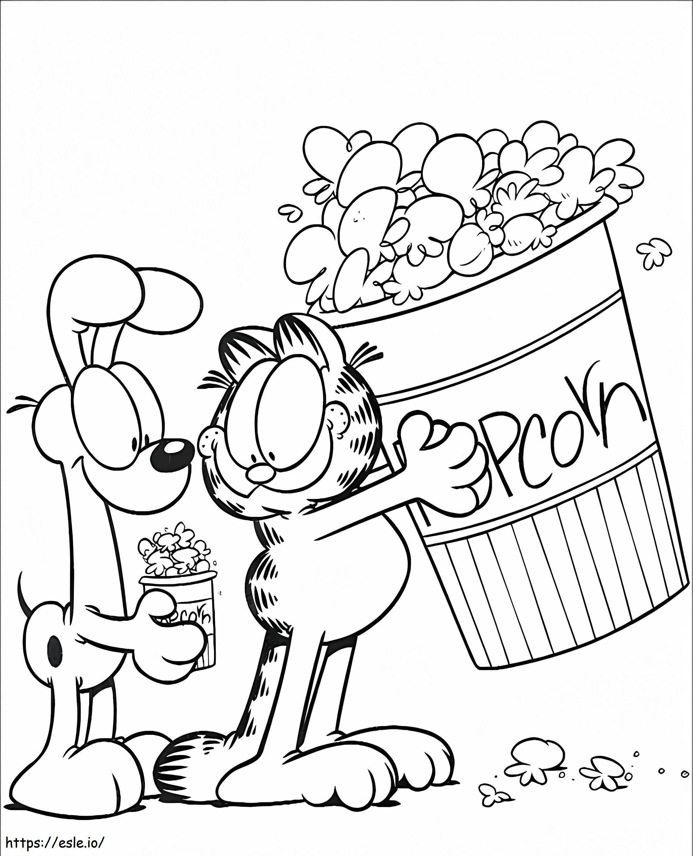 Garfield And Odie Holding Corn Popcorn coloring page