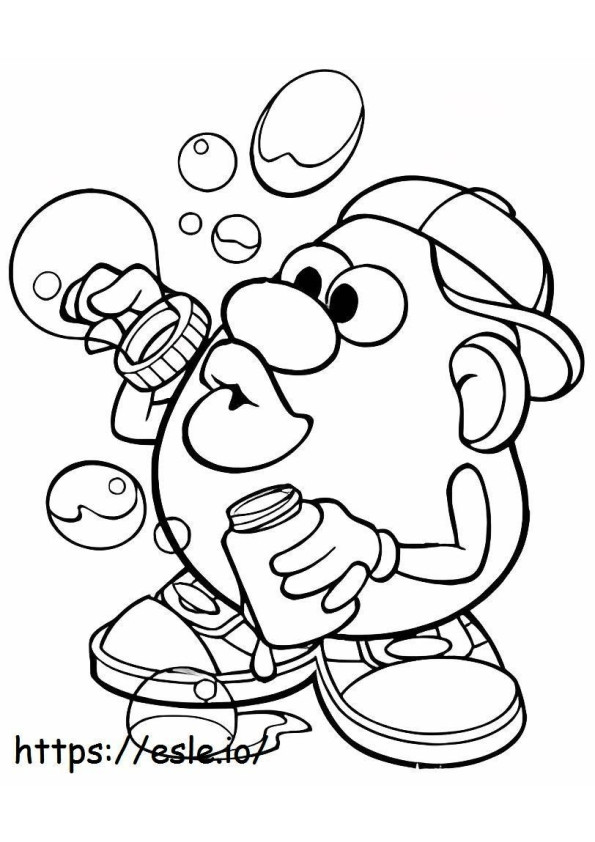 Domnul Cap de Cartofi suflă bule de colorat