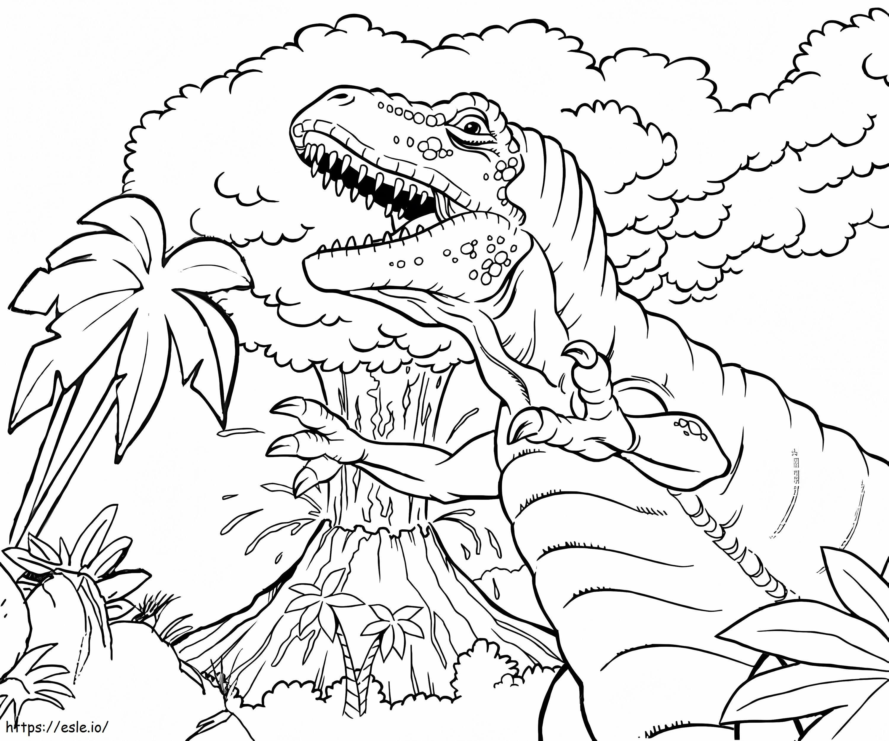 Coloriage Volcan et dinosaure à imprimer dessin