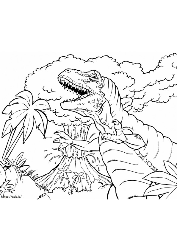 Vulcão e dinossauro para colorir