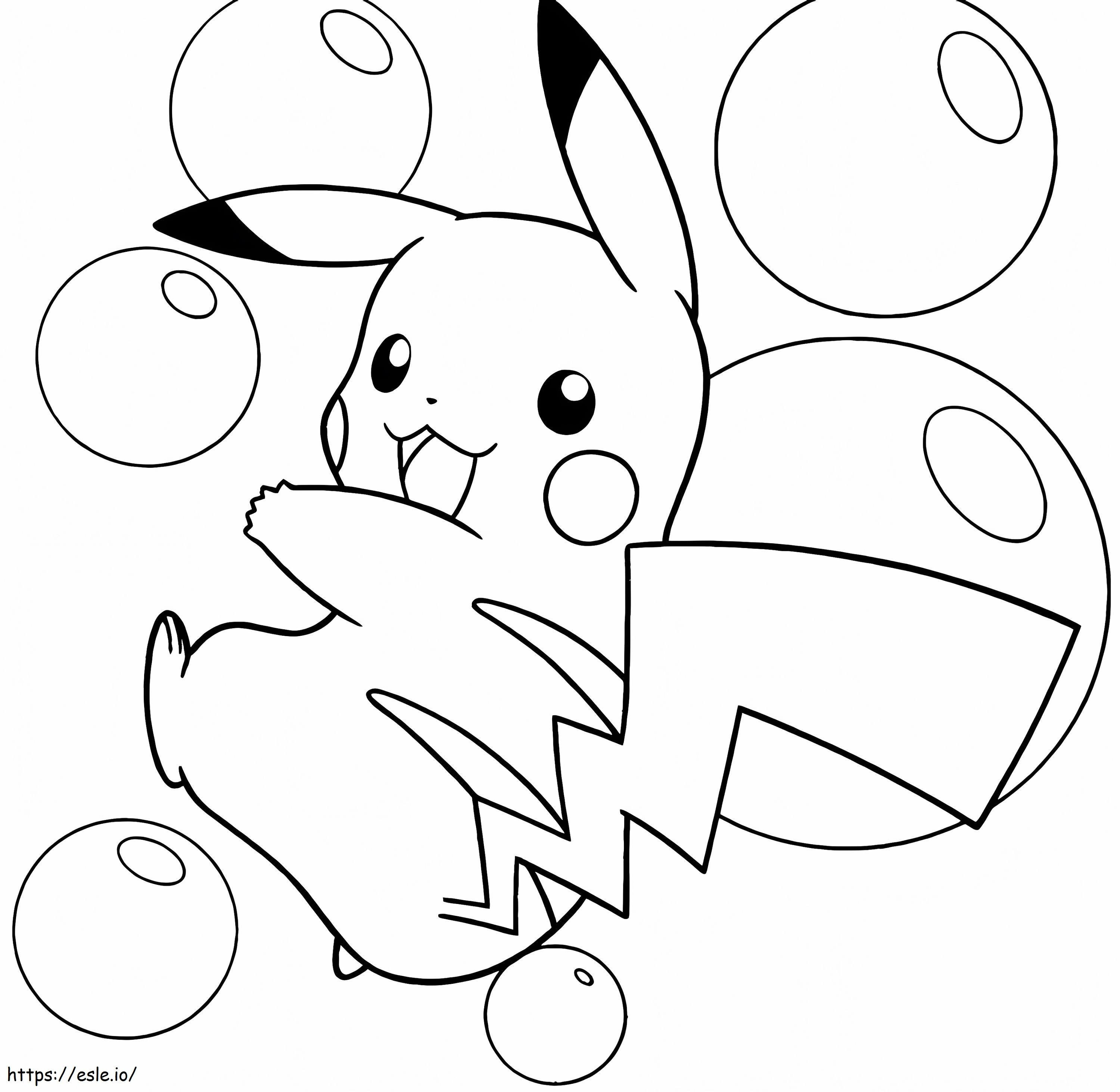 Coloriage Pikachu et bulles à imprimer dessin