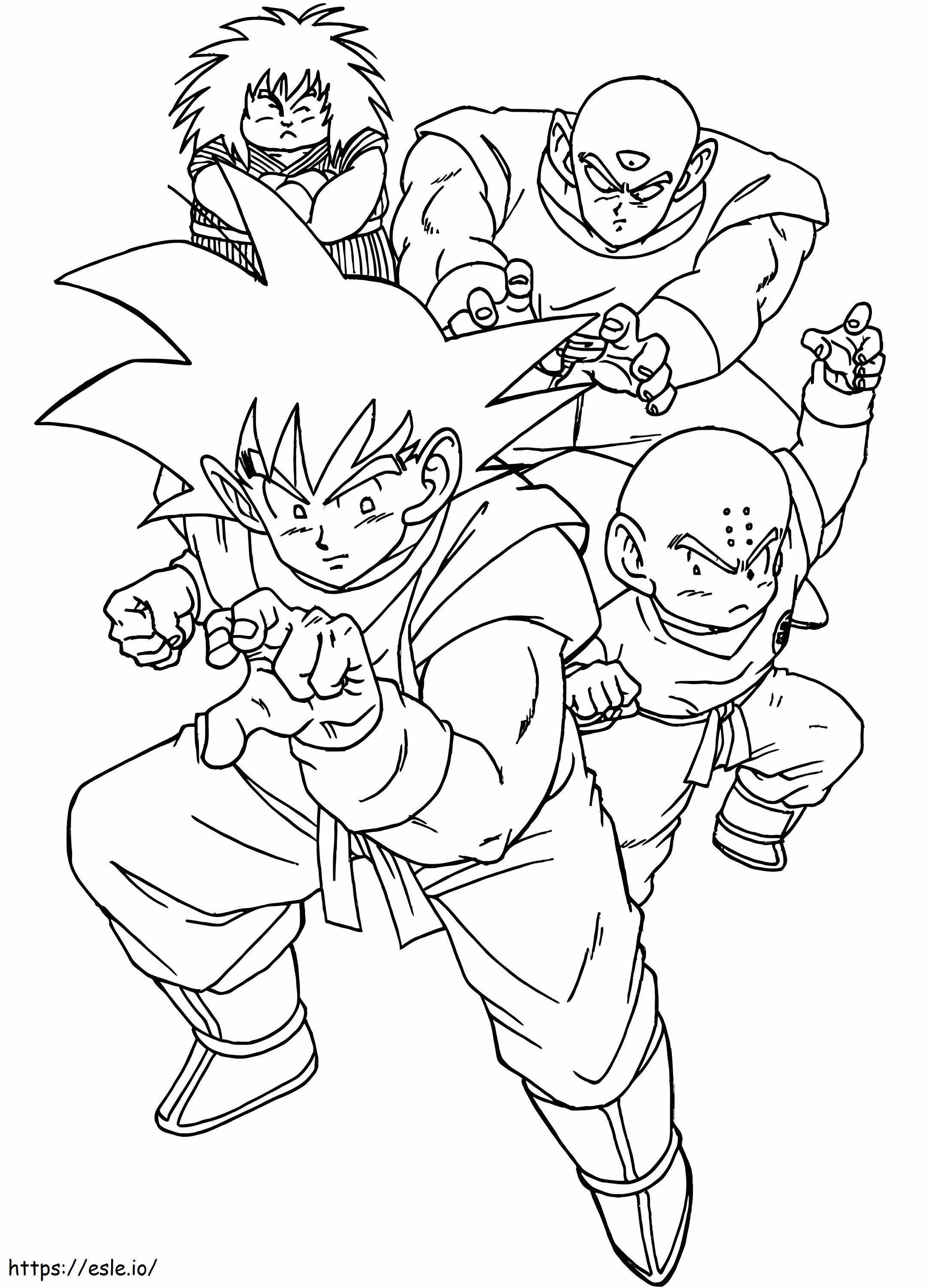 Goku ja ystävät värityskuva