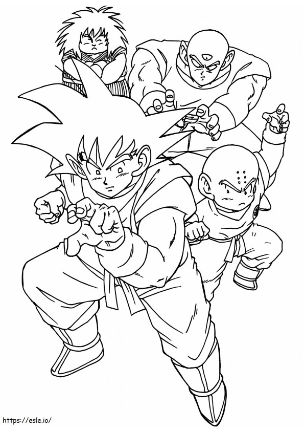 Goku ja ystävät värityskuva