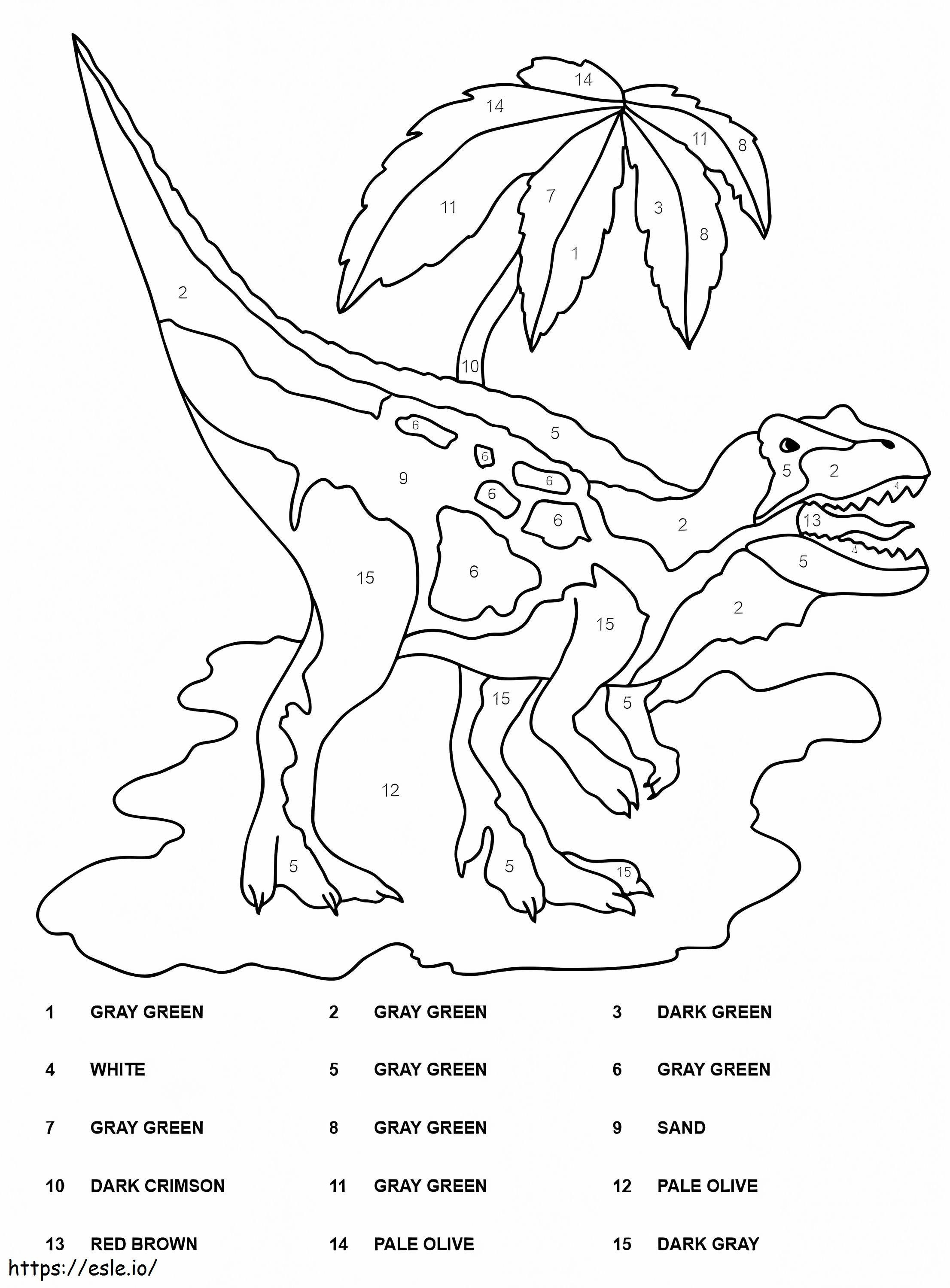 ティラノサウルス恐竜 番号ごとに色分け ぬりえ - 塗り絵