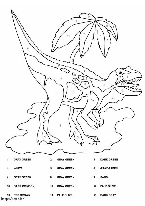 ティラノサウルス恐竜 番号ごとに色分け ぬりえ - 塗り絵