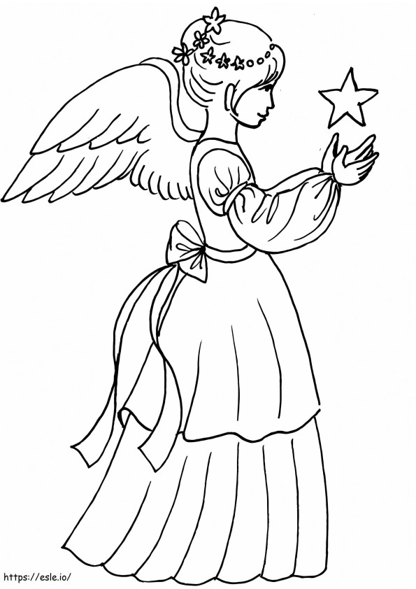 Anjo de Natal com estrela para colorir