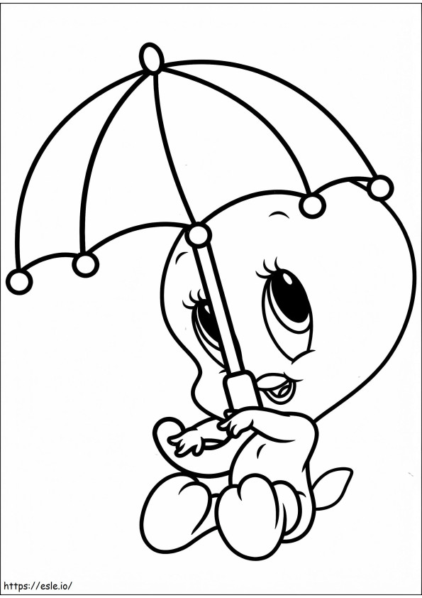 1533694394 Tweety Holding Umbrella A4 coloring page