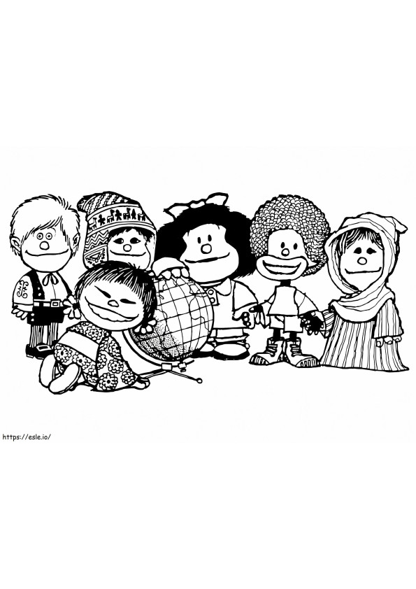 Mafalda com amigos para colorir