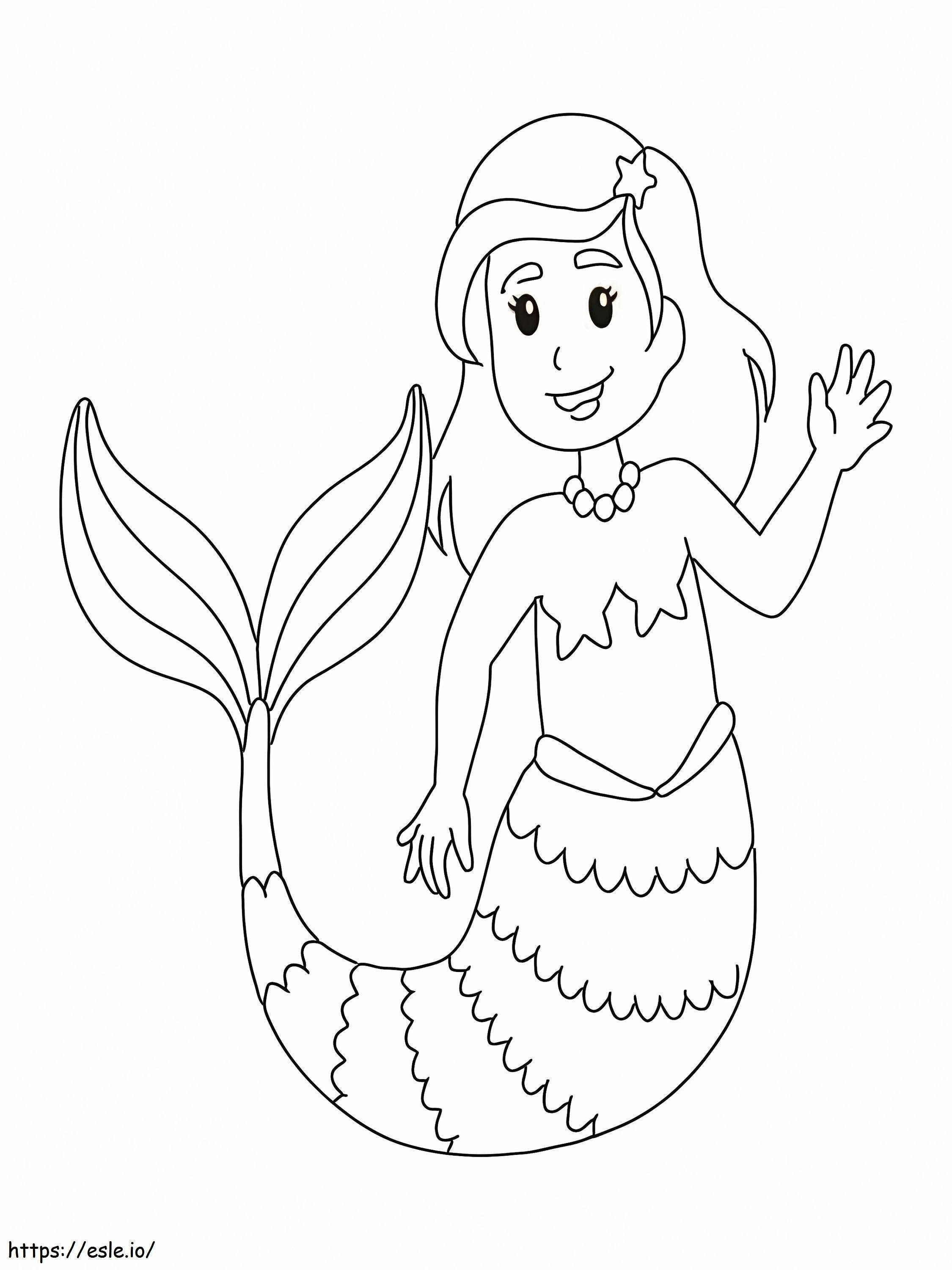 Smiling Mermaid Waving coloring page