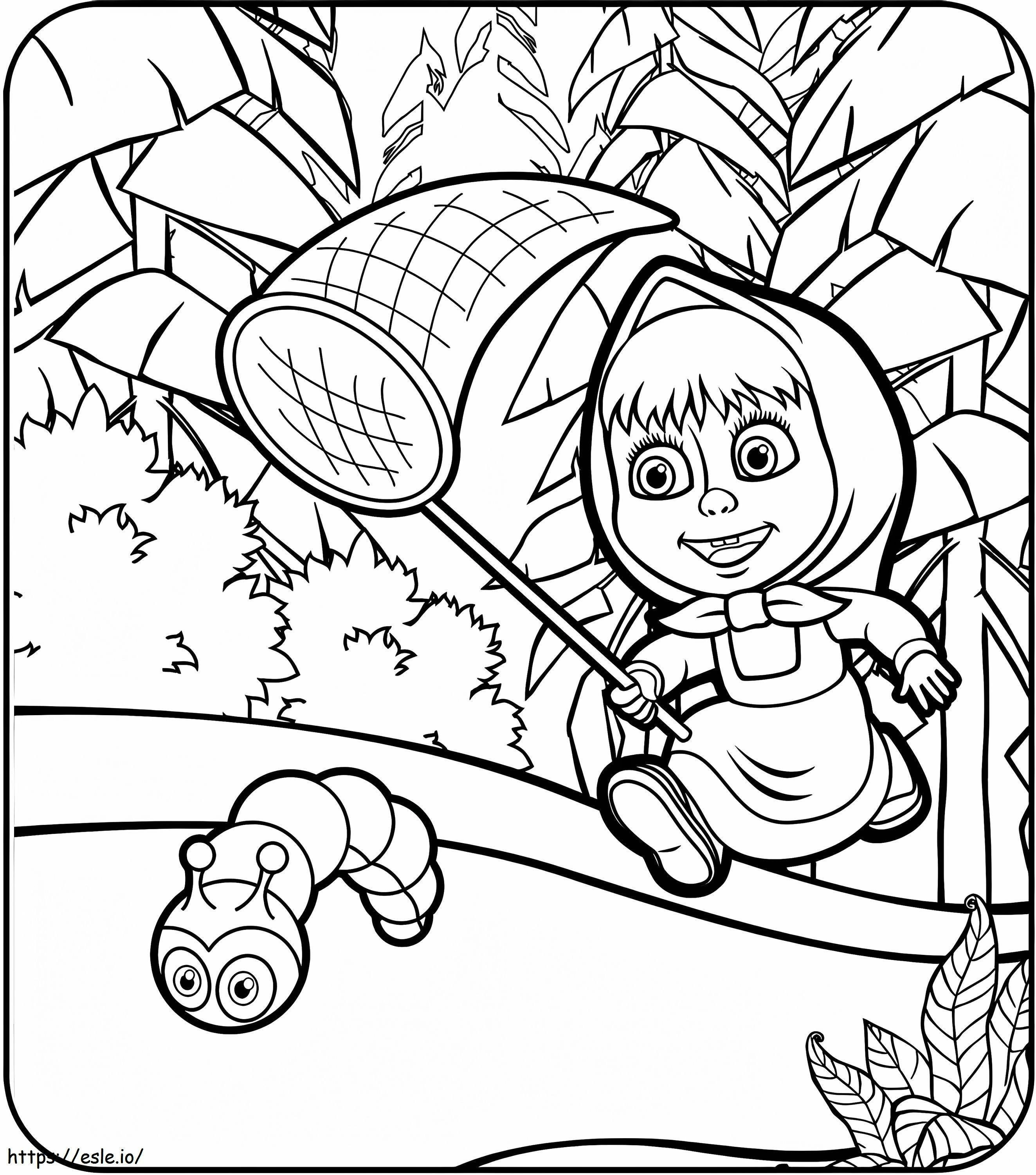 Masha Catching Worm coloring page