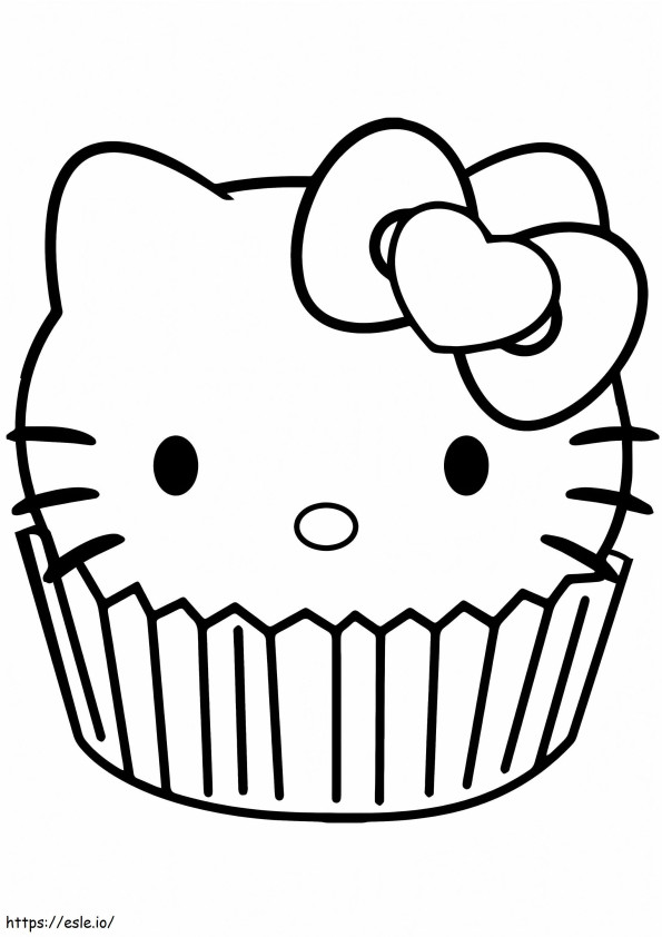 Cupcake Hello Kitty de colorat