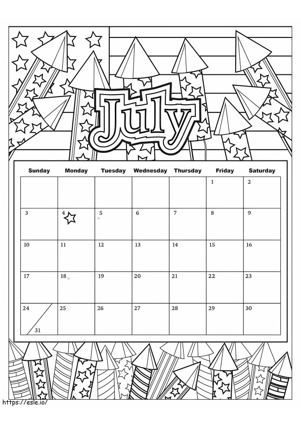 Calendar iulie 2019 de colorat