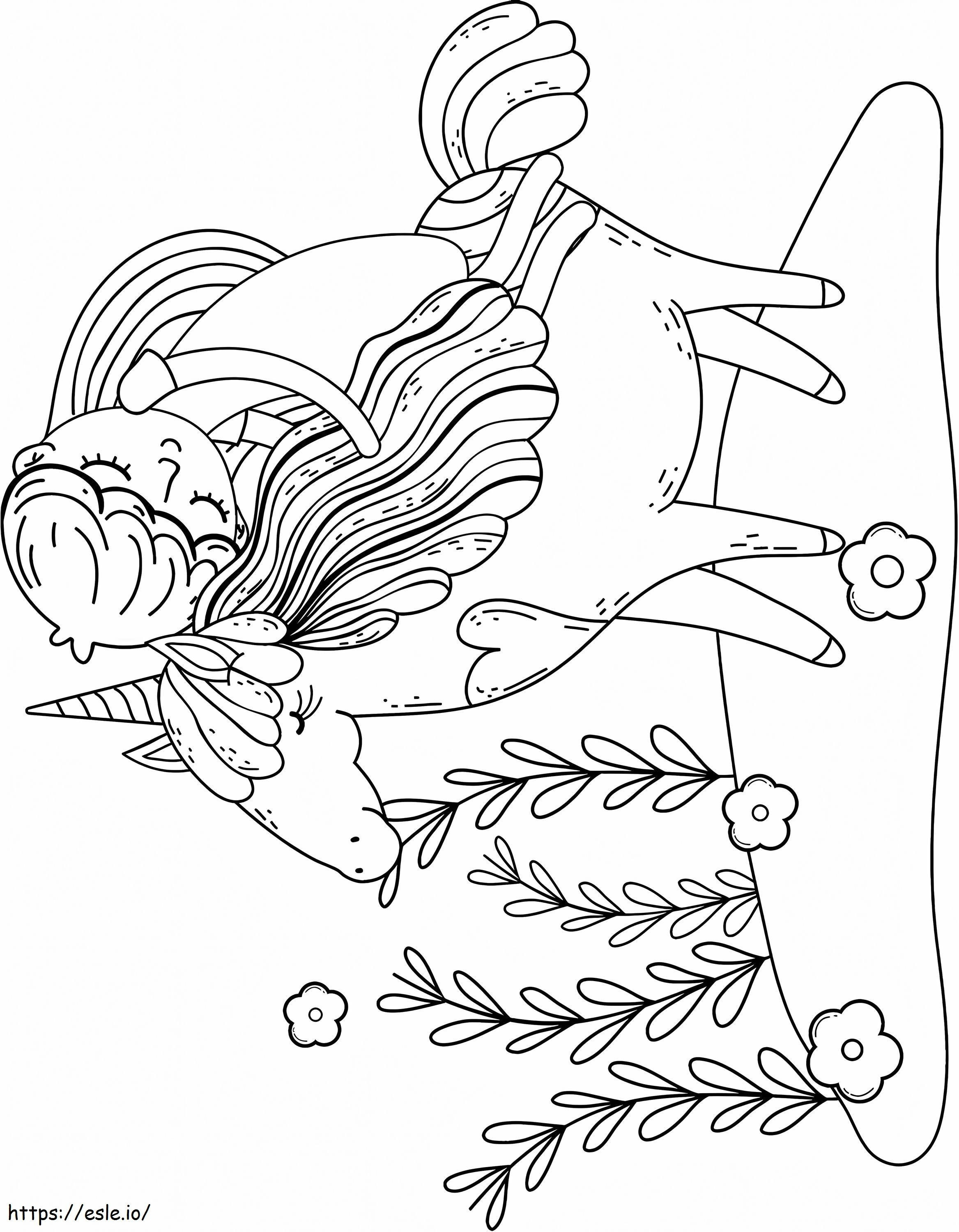 Coloriage 1564621289 Fille qui dort sur une licorne A4 à imprimer dessin