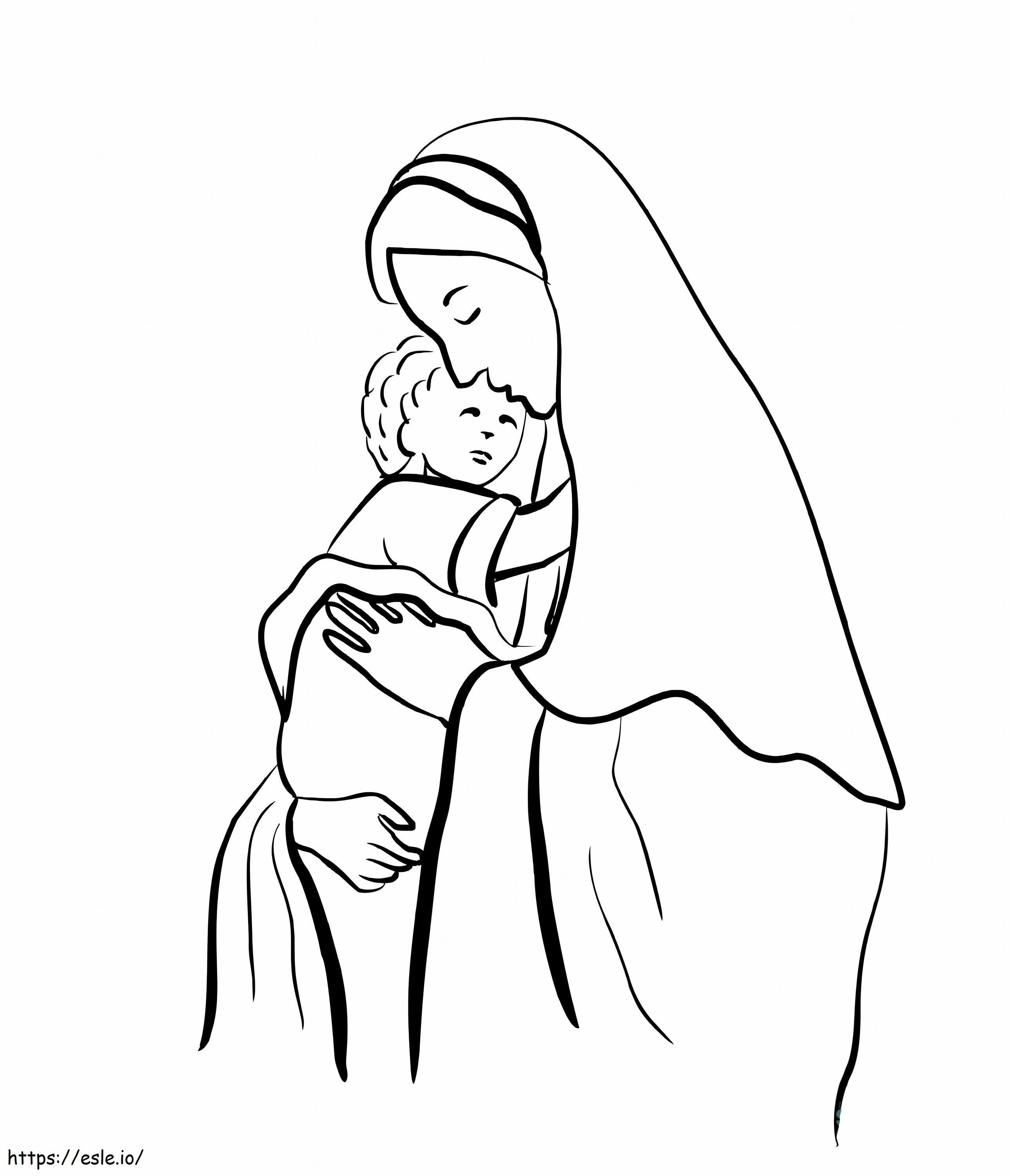 Print Moeder van Jezus om kinderen in te kleuren kleurplaat kleurplaat
