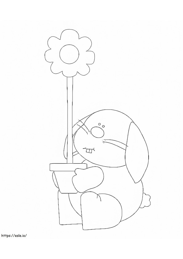 Coelhinho com vaso de flores para colorir