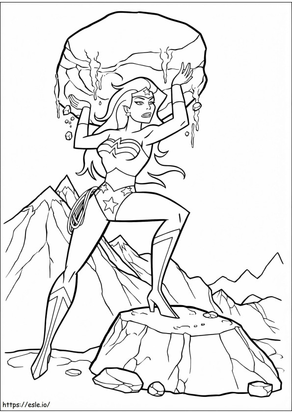 Coloriage 1533957771 Wonder Woman tenant un rocher A4 à imprimer dessin