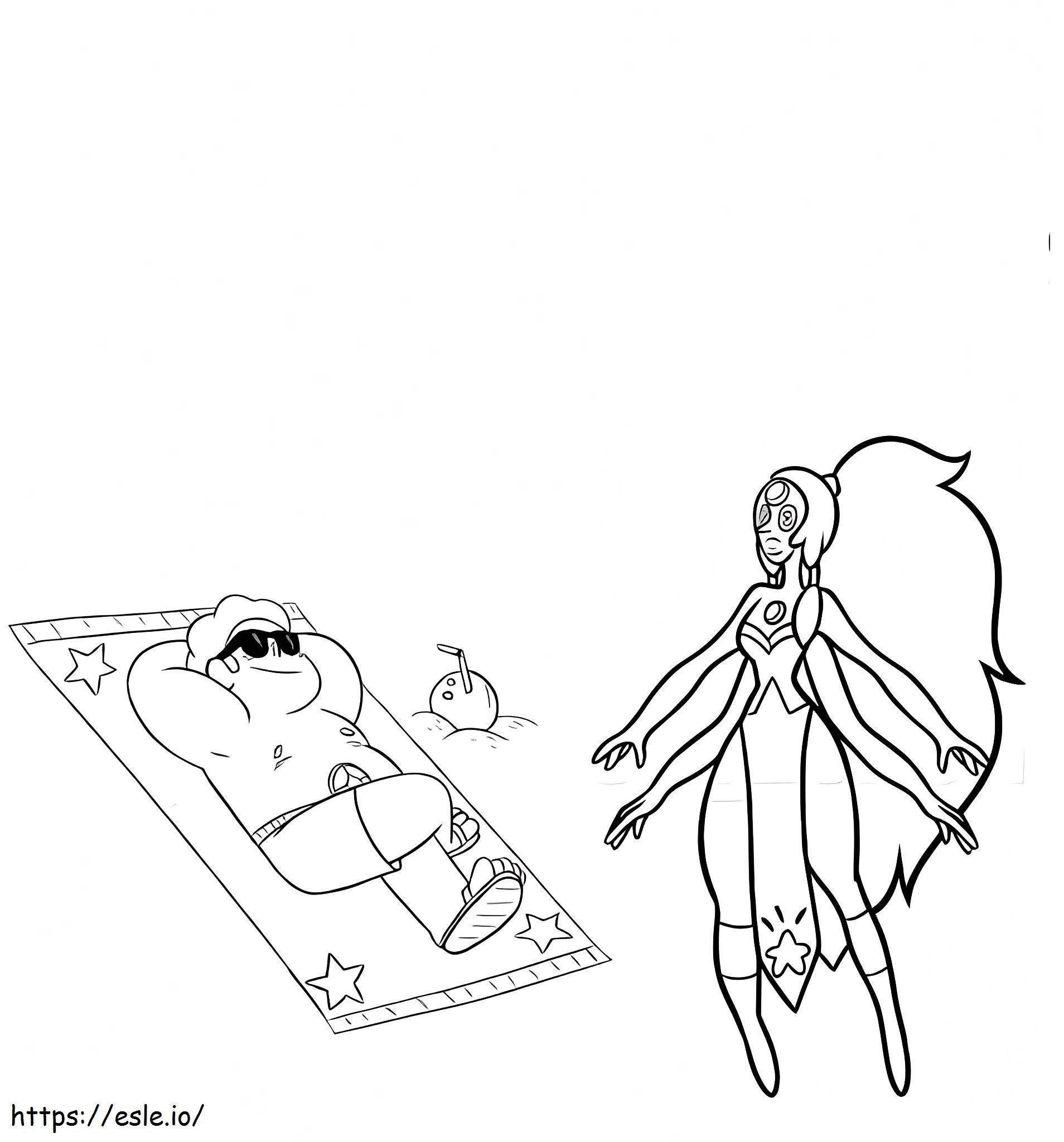 Steven And Opal On The Beach coloring page
