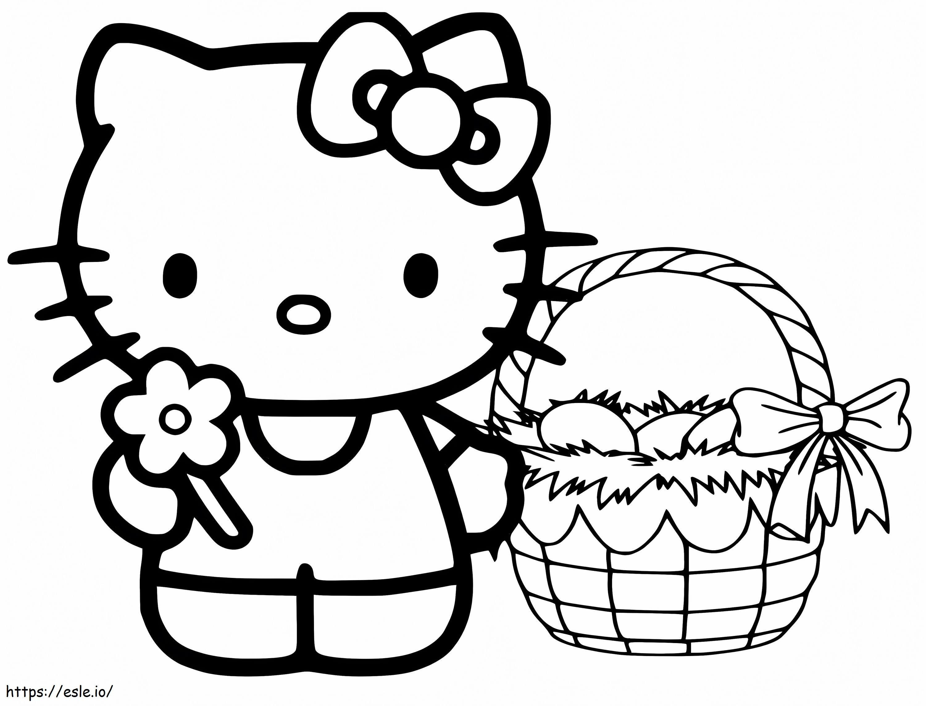 Hello Kitty com cesta de Páscoa para colorir