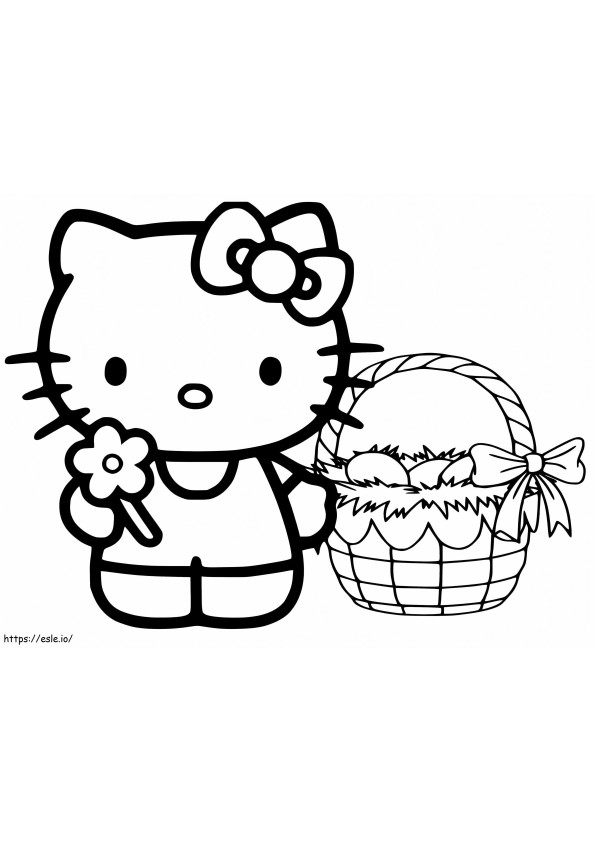 Ciao Kitty con il cestino di Pasqua da colorare