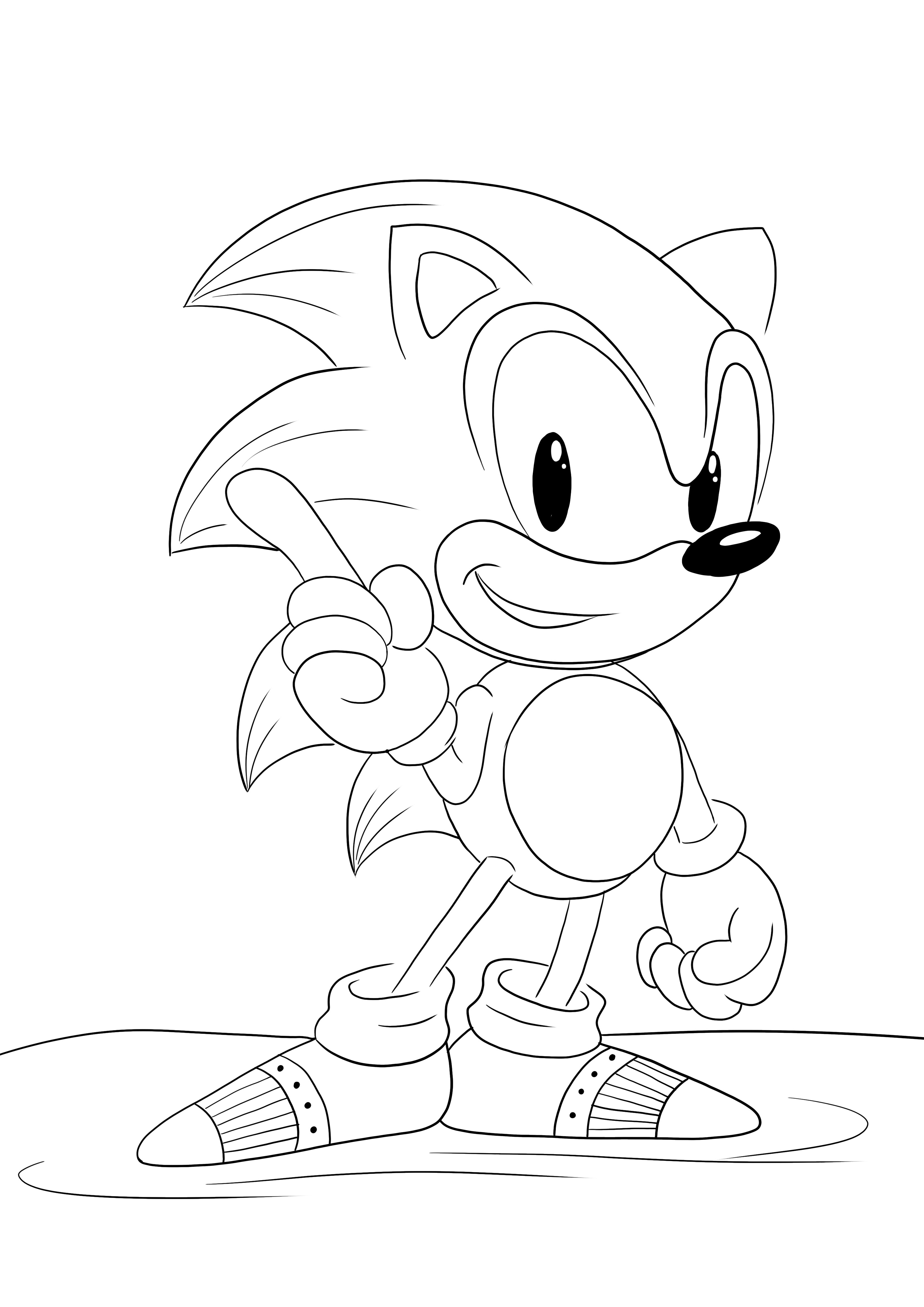 Sonic und sein Finger erhoben, um Aufmerksamkeit zu schenken, kostenlos zum Ausdrucken