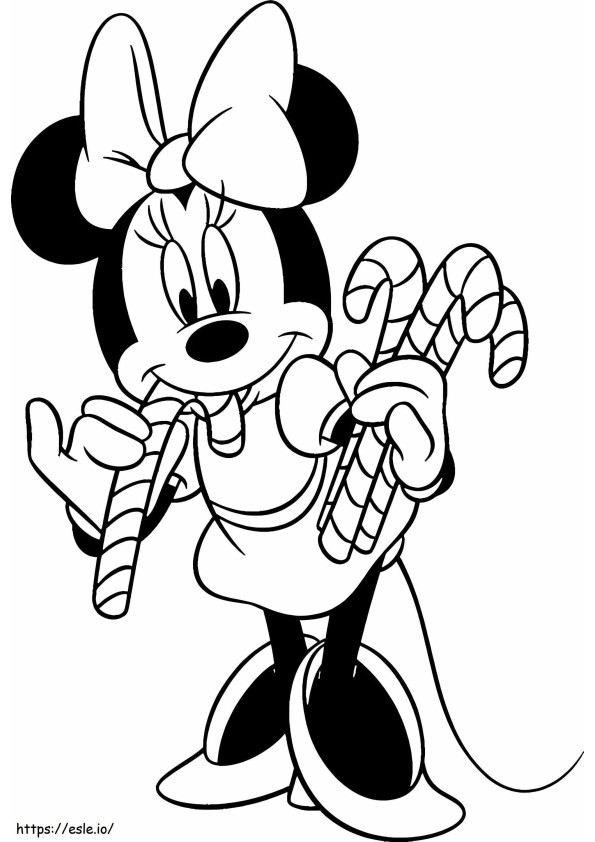 Minnie Mouse segurando doces para colorir