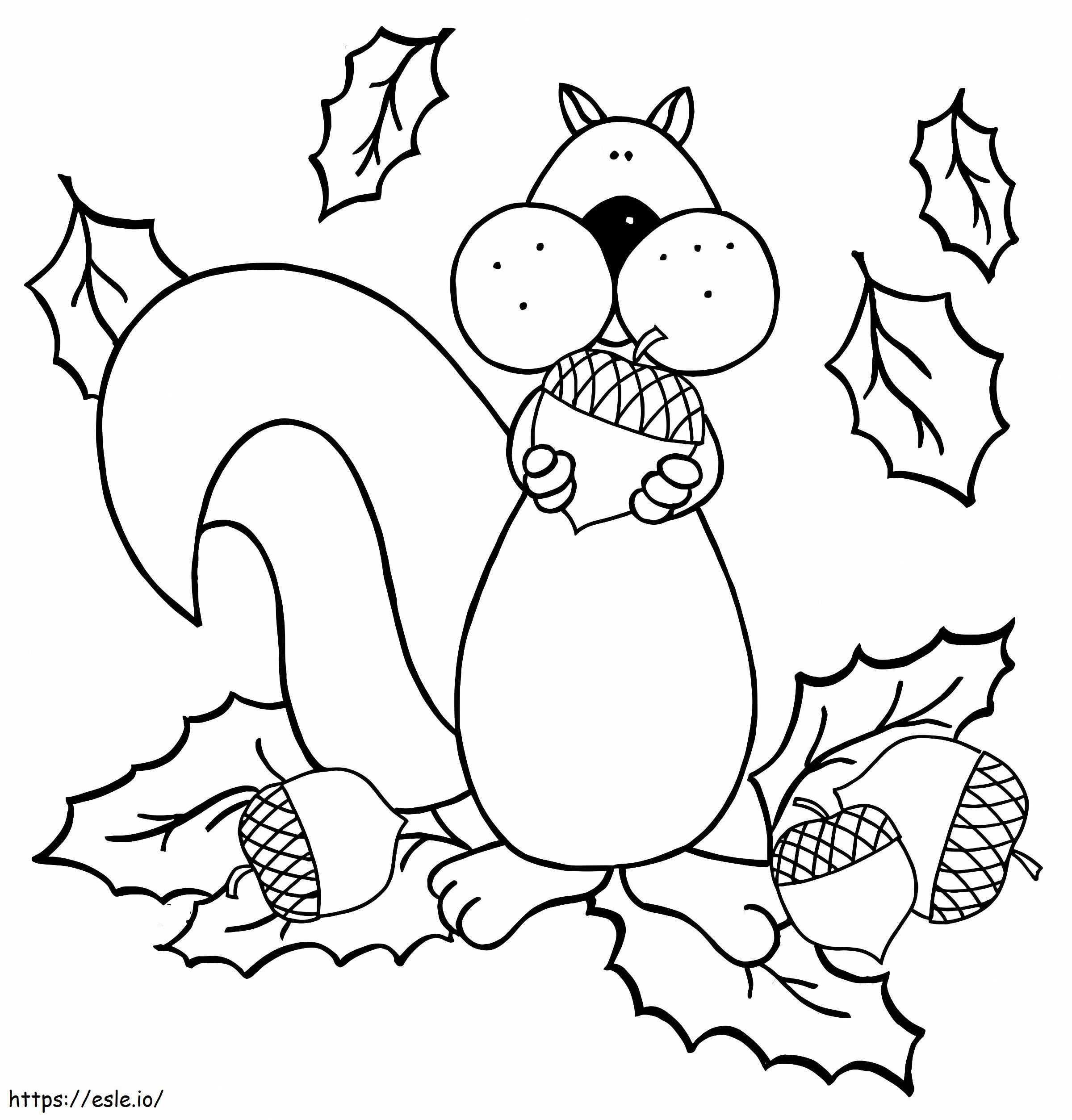 Coloriage Écureuil mangeant du gland à imprimer dessin