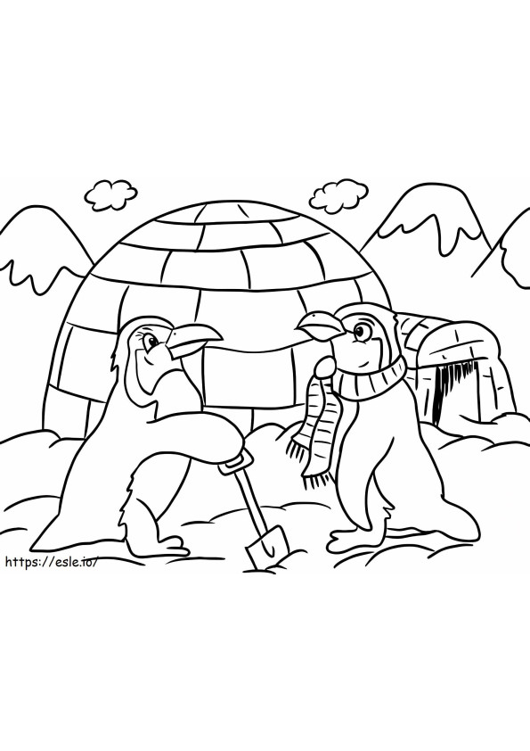 Penguins And Igloo coloring page